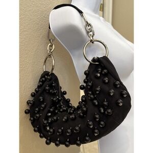 VTG BCBG Girls Retro Y2K Style Black Beaded Shoulder Bag Slouch Purse‎ Canvas